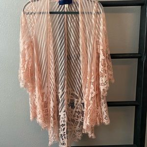 Peach colored lace coverup/cardigan